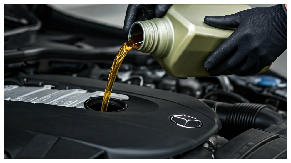 <p>Cambio de aceite de motor en carro Mercedes-Benz</p>